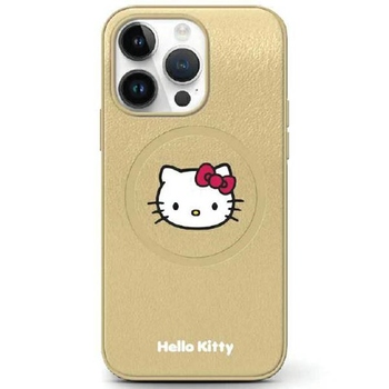 Oryginalne Etui HELLO KITTY hardcase Leather Kitty Head MagSafe HKHMP14LPGHCKD do Iphone 14 Pro złote