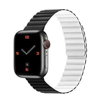 Pasek do Apple Watch 38/40/41 silikonowy magnetyczny dwustronny wzór 2 biało-czarny