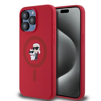 Oryginalne Etui KARL LAGERFELD hardcase Silicone Karl & Choupette Ring MagSafe KLHMP15XSCMKCRHR do Iphone 15 Pro Max czerwony